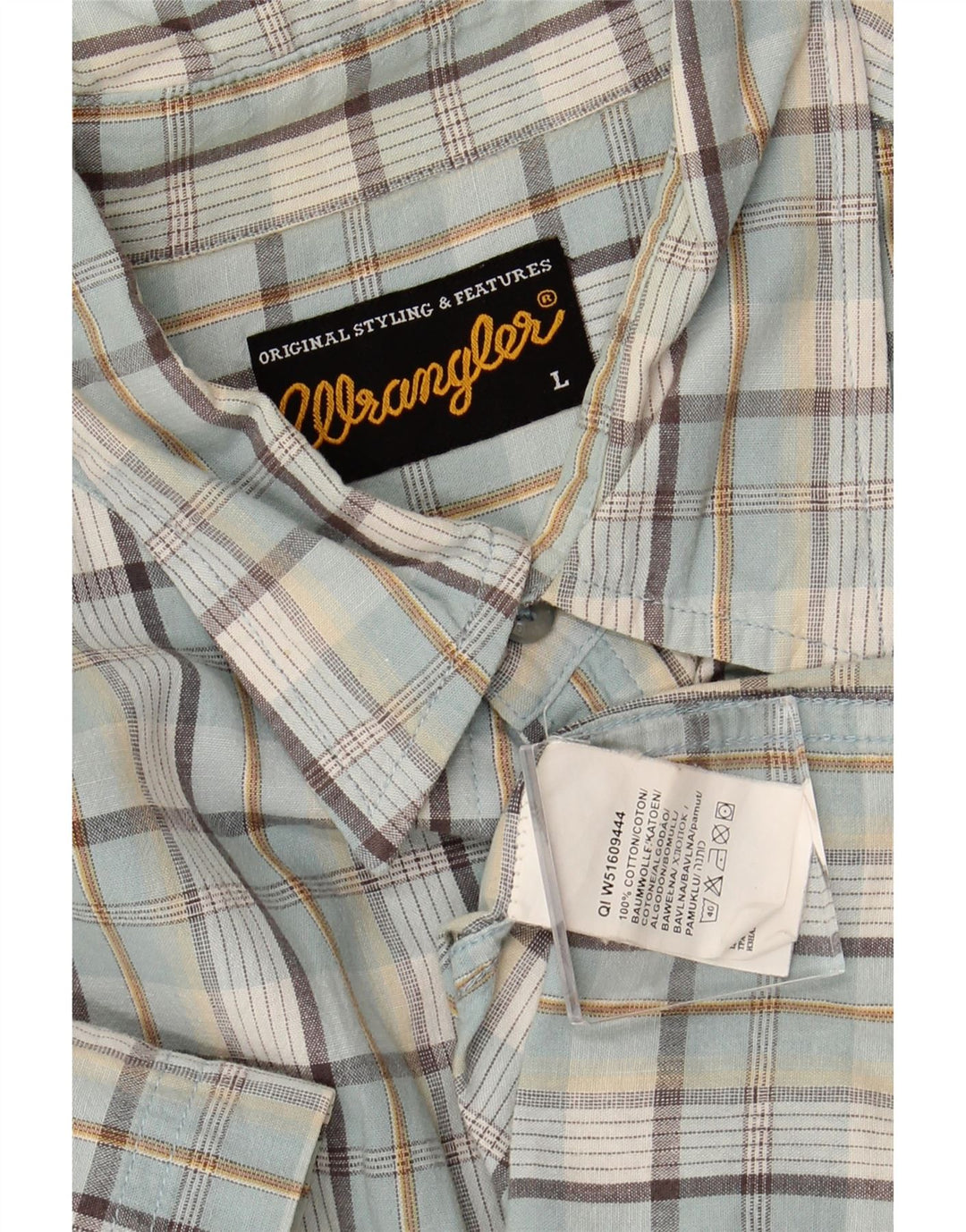WRANGLER Chemise à manches courtes pour homme en coton à carreaux bleus