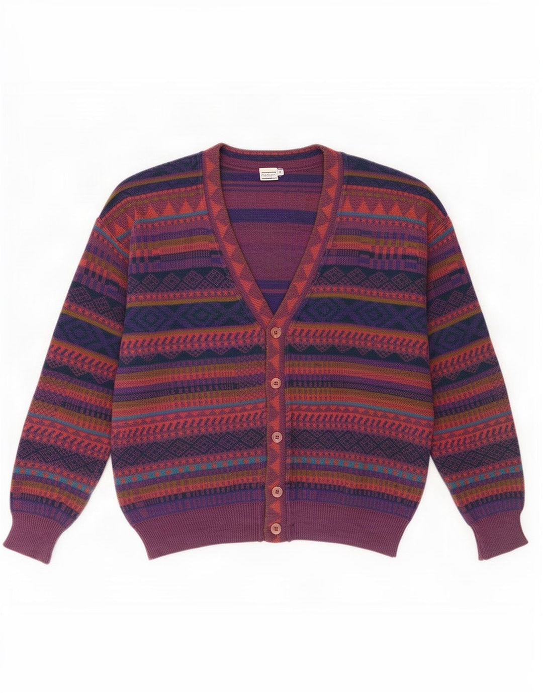 vintage Mens Cardigan Sweater IT 50 Moyen Multicolore Géométrique