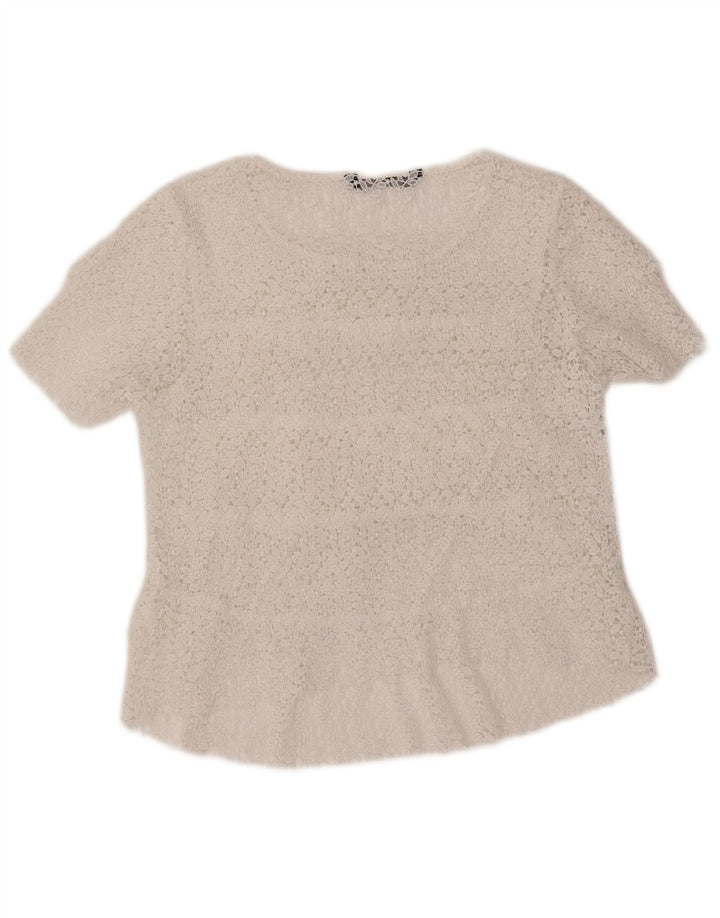 ZARA Womens Crop Blouse Top UK 12 Moyen Blanc Floral