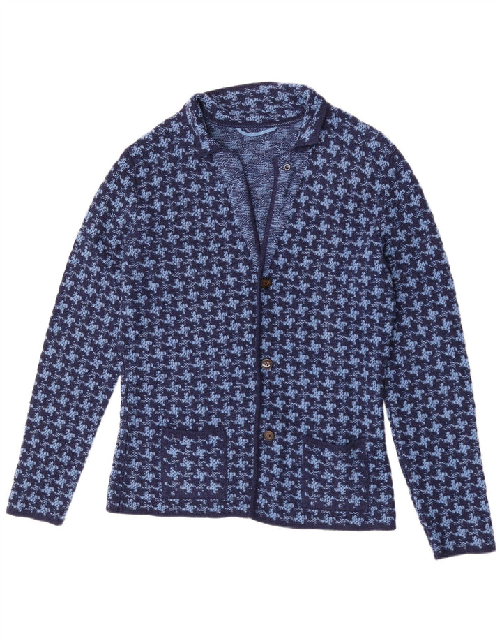 vintage Mens Cardigan Sweater IT 50 Laine pied-de-poule bleu moyen