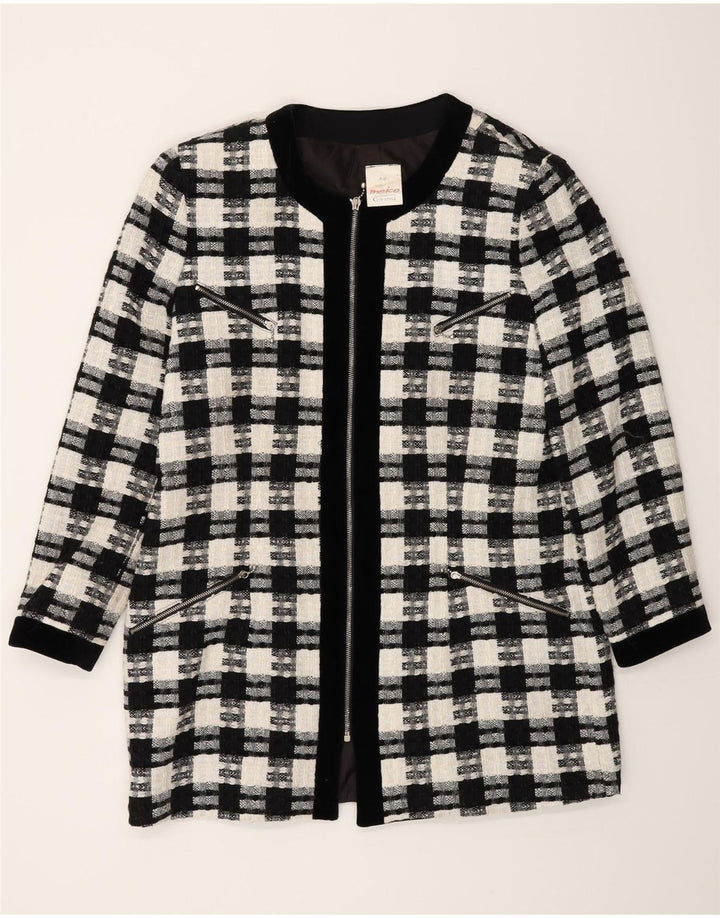 Meico Veste Blazer Longue Femme EU 42 Grand Carreau Noir Polyester