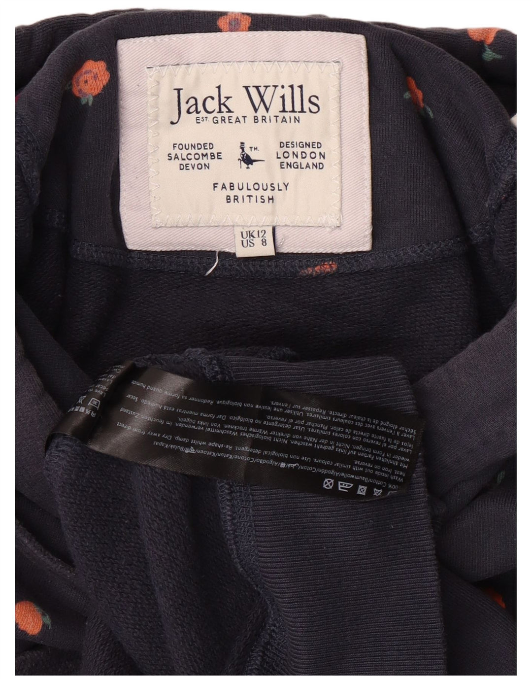 Jack Wills Pull à capuche graphique pour femme UK 12 Bleu marine moyen Coton
