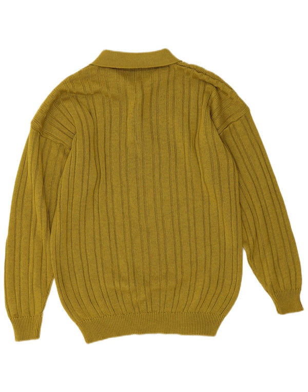 vintage Mens Polo Neck Jumper Pull Moyen Vert Coton