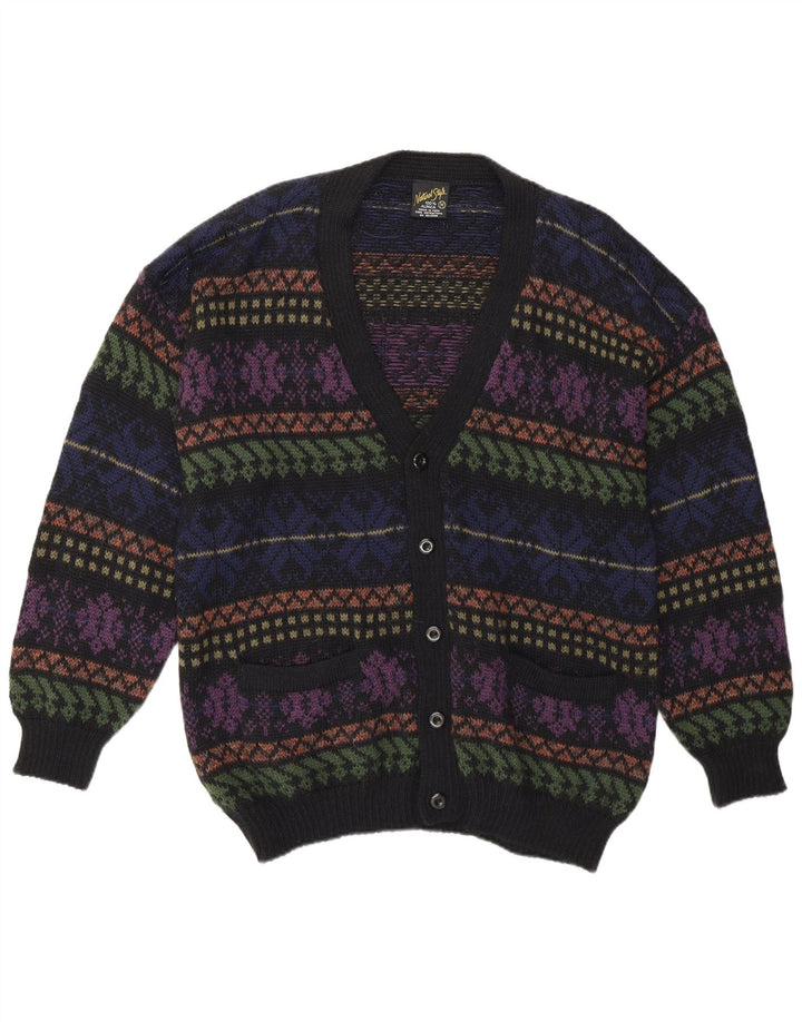 vintage Mens Cardigan Pull Moyen Multicolore Fair Isle Alpaga Laine