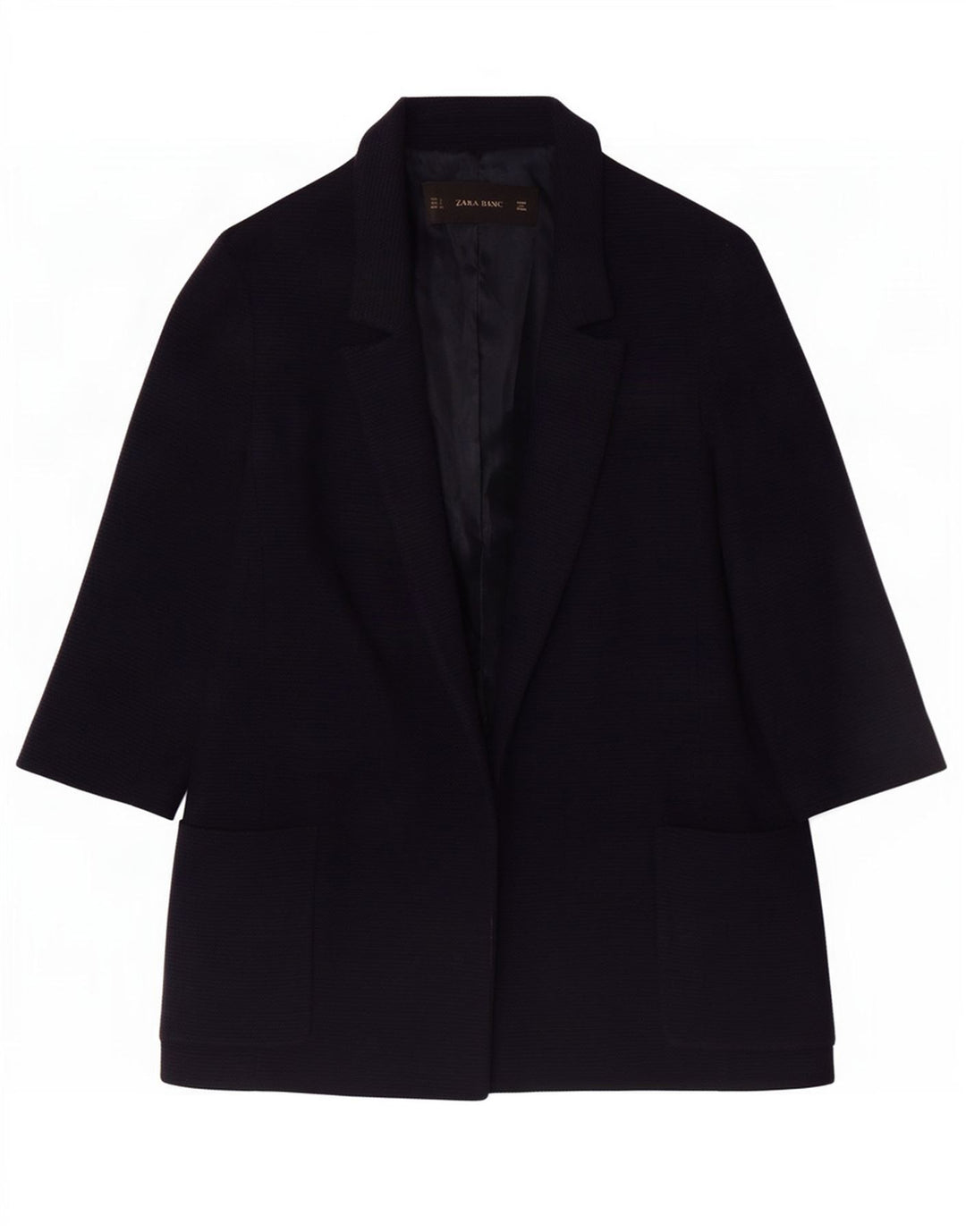 Zara Veste blazer surdimensionnée ouverte à manches 3/4 pour femme UK 10 Small Bleu marine