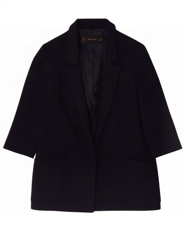 Zara Veste blazer surdimensionnée ouverte à manches 3/4 pour femme UK 10 Small Bleu marine