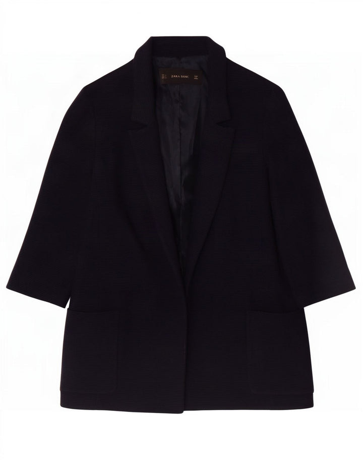Zara Veste blazer surdimensionnée ouverte à manches 3/4 pour femme UK 10 Small Bleu marine