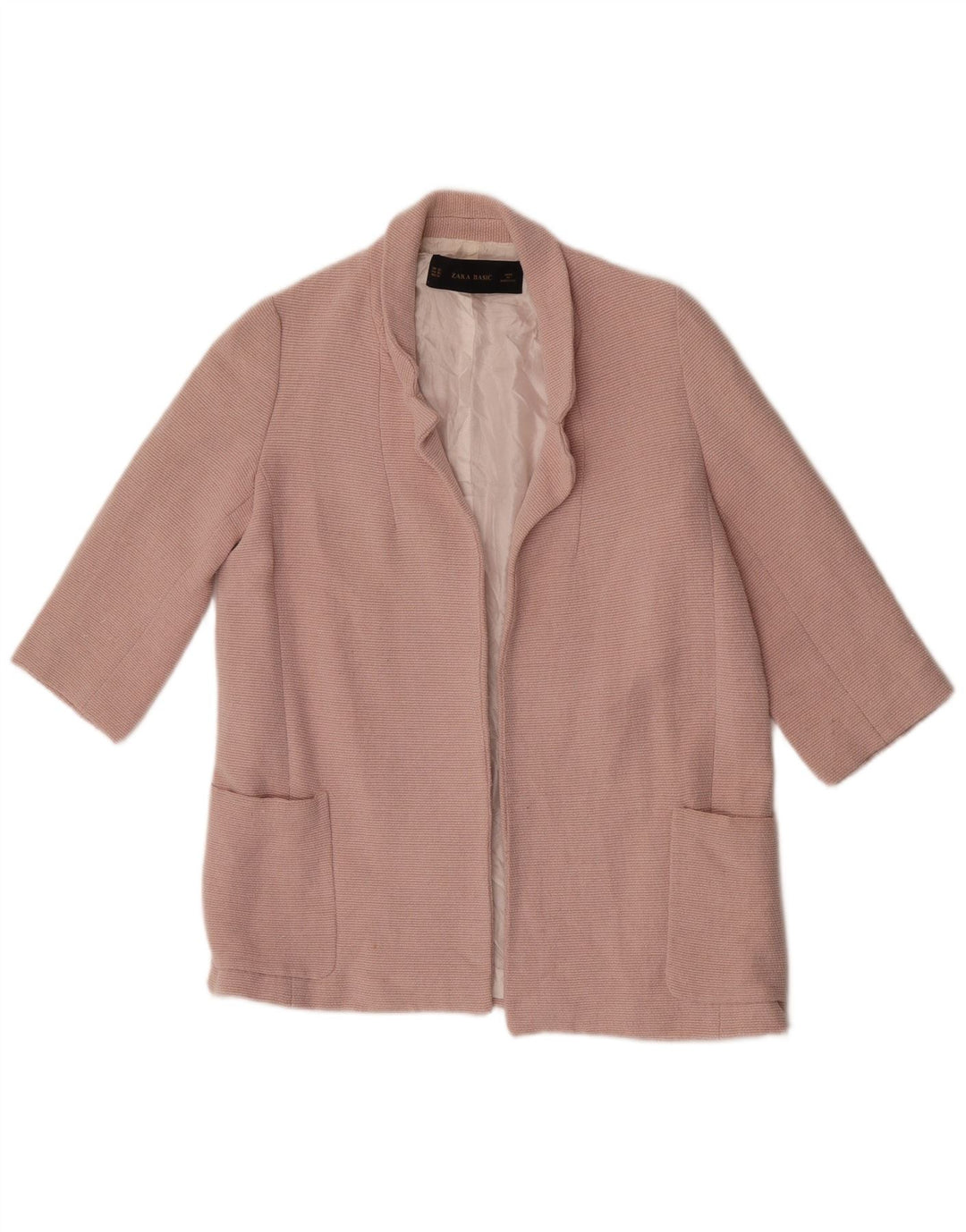ZARA Veste blazer ouverte à manches 3/4 pour femme UK 6 XS Rose