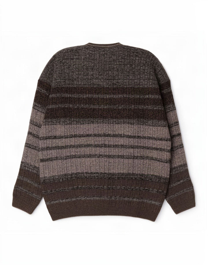 Tris Line Pull Col V Homme IT 54 XL Laine Rayée Gris