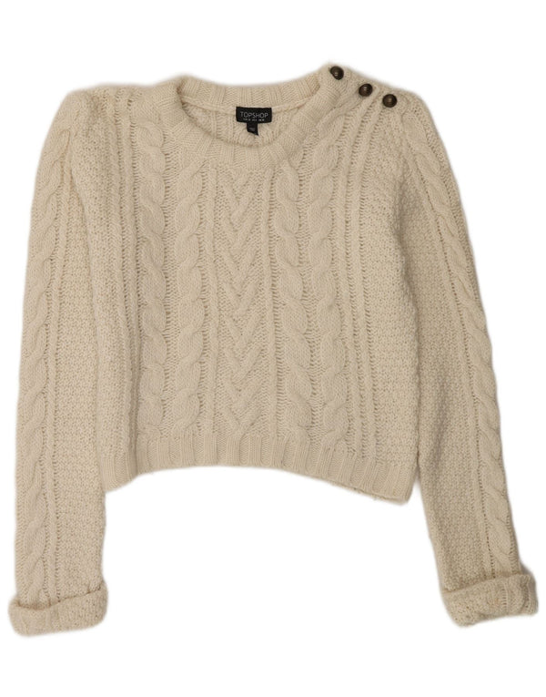 Topshop Pull court à col rond pour femme UK 10 Small Blanc cassé