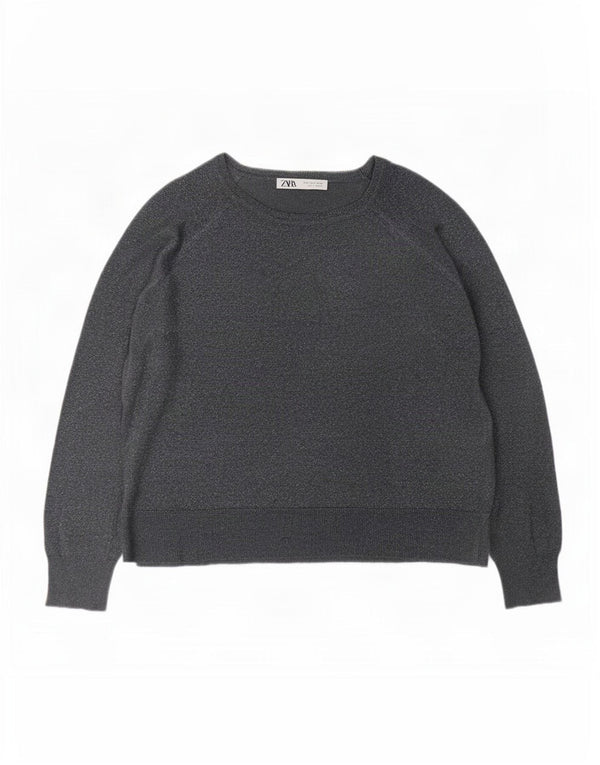 Zara Womens Blouse Oversize Top UK 10 Petit Gris Moucheté Viscose