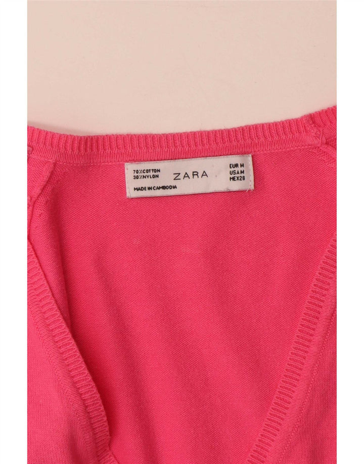 Zara Cardigan Femme Pull UK 12 Coton Rose Moyen