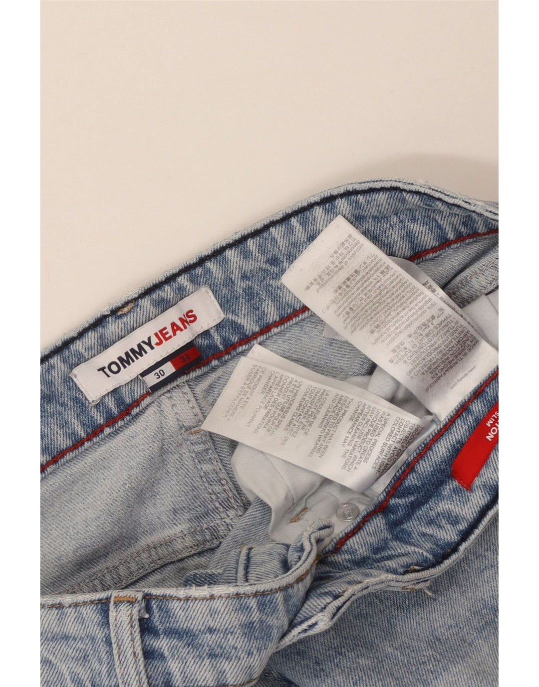 TOMMY HILFIGER Jean Slim Effet Déchiré Homme W30 L32 Bleu Coton
