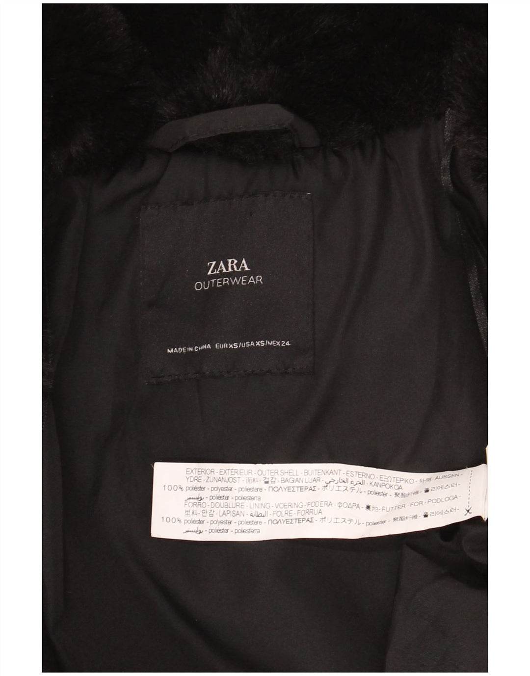 Zara Veste en fausse fourrure pour femme UK 6 XS Noir Polyester