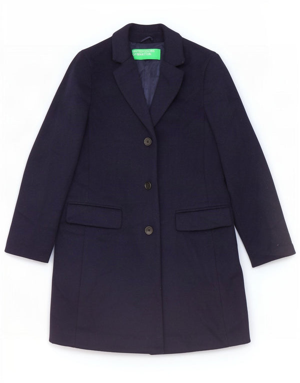 Benetton Pardessus Femme UK 8 Petite Laine Bleu Marine