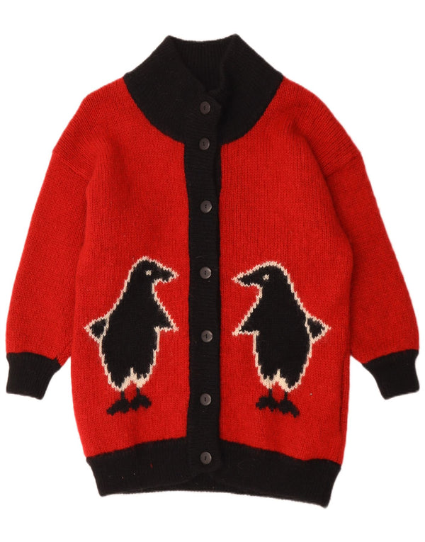 vintage Womens Graphic Cardigan Sweater UK 14 Grand Colorblock Rouge