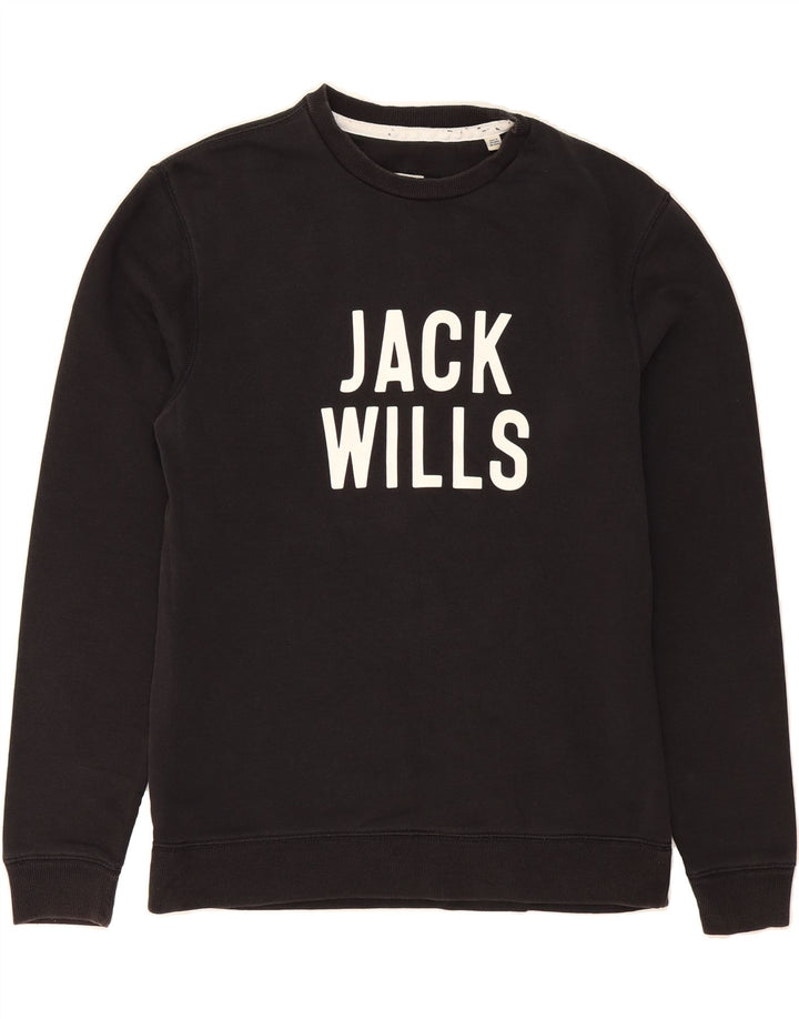 JACK WILLS Mens Graphic Sweatshirt Jumper Medium Black Cotton Vintage Jack Wills and Second-Hand Jack Wills from Messina Hembry 