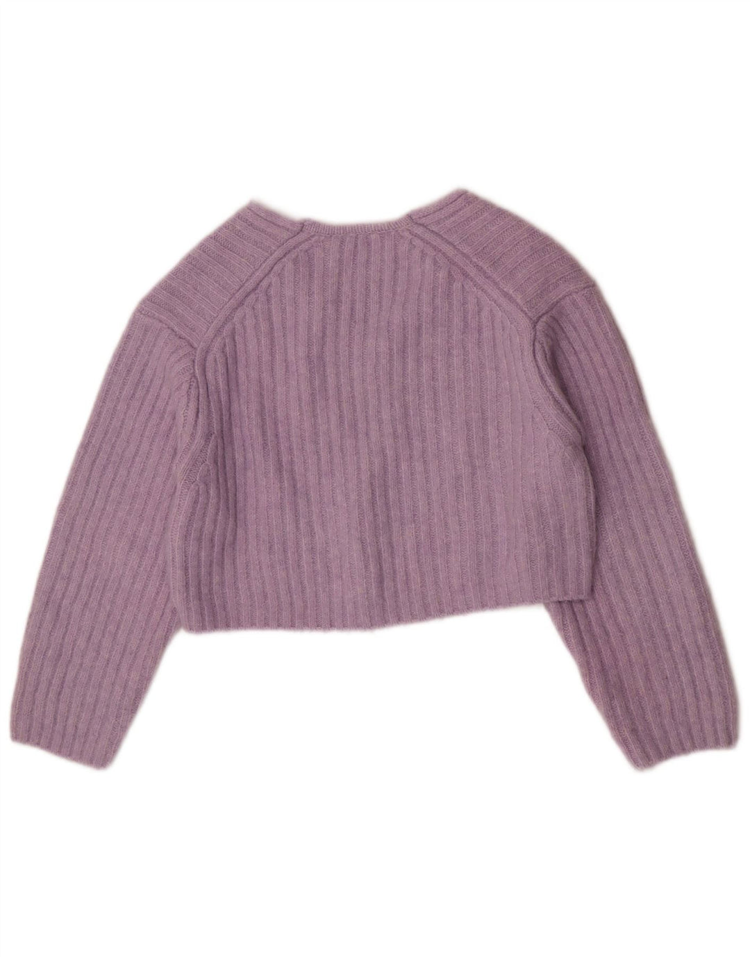 Zara Pull court à col en V pour femme UK 14 Violet moyen Polyester
