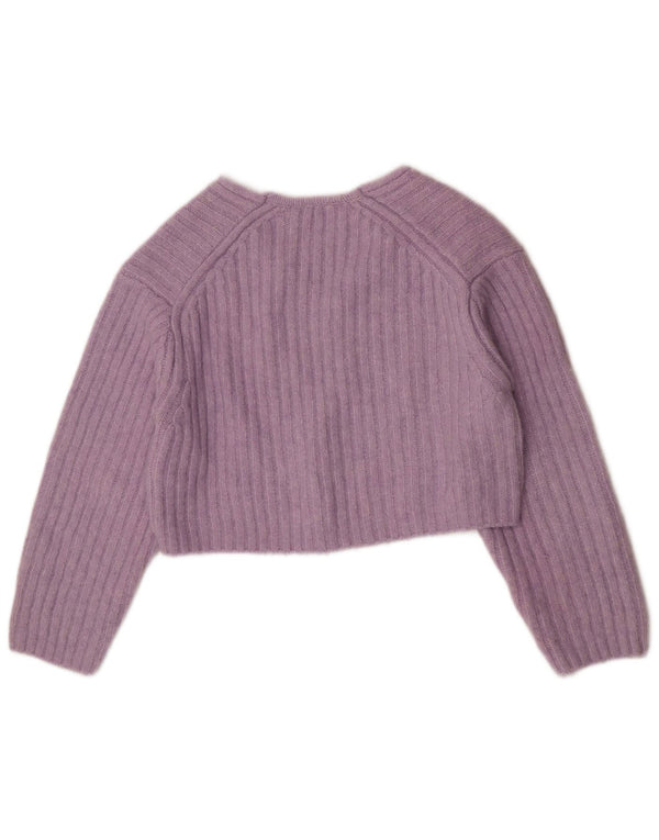 Zara Pull court à col en V pour femme UK 14 Violet moyen Polyester