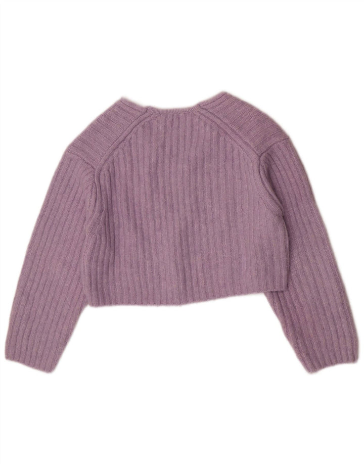 Zara Pull court à col en V pour femme UK 14 Violet moyen Polyester