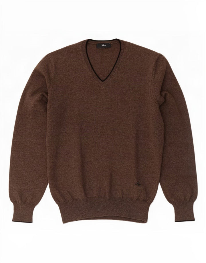 Fay Pull Col V Homme IT 46 Petit Marron Laine Vierge