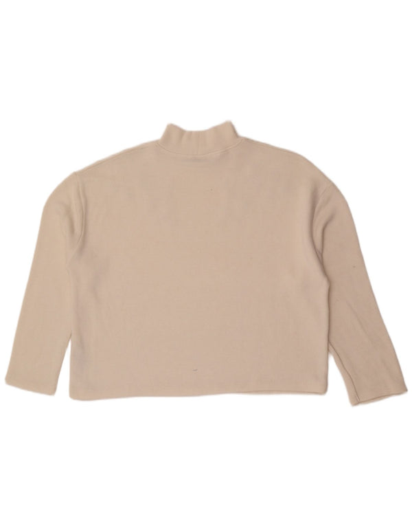 Zara Womens Loose Fit Crop Top Manches Longues UK 14 Moyen Blanc Tacheté