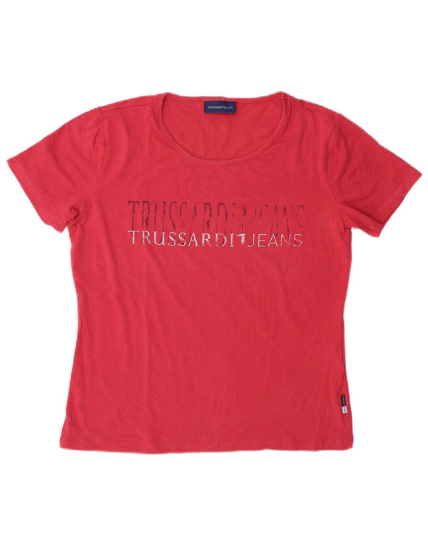 Trussardi Femme T-Shirt Graphique Top UK 16 Large Rouge Coton