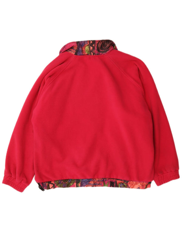 vintage Femmes Surdimensionné Zip Neck Fleece Jumper UK 14 Moyen Rose Géométrique