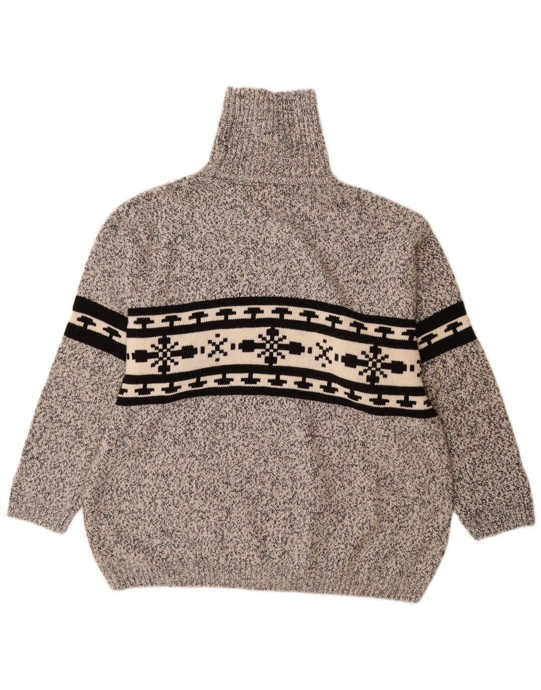 VINTAGE Pull col roulé pour homme 2XL Gris Fair Isle Acrylique