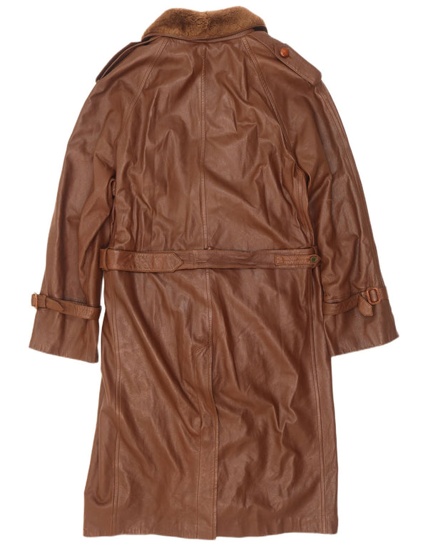 vintage Mens Double Breasted Militaire Manteau En Cuir IT 50 Grand Marron