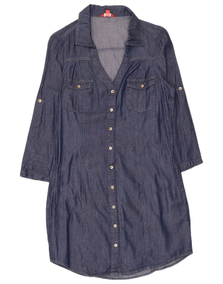 GUESS Robe chemise en jean à manches 3/4 pour femme UK 10 Small Bleu marine en coton