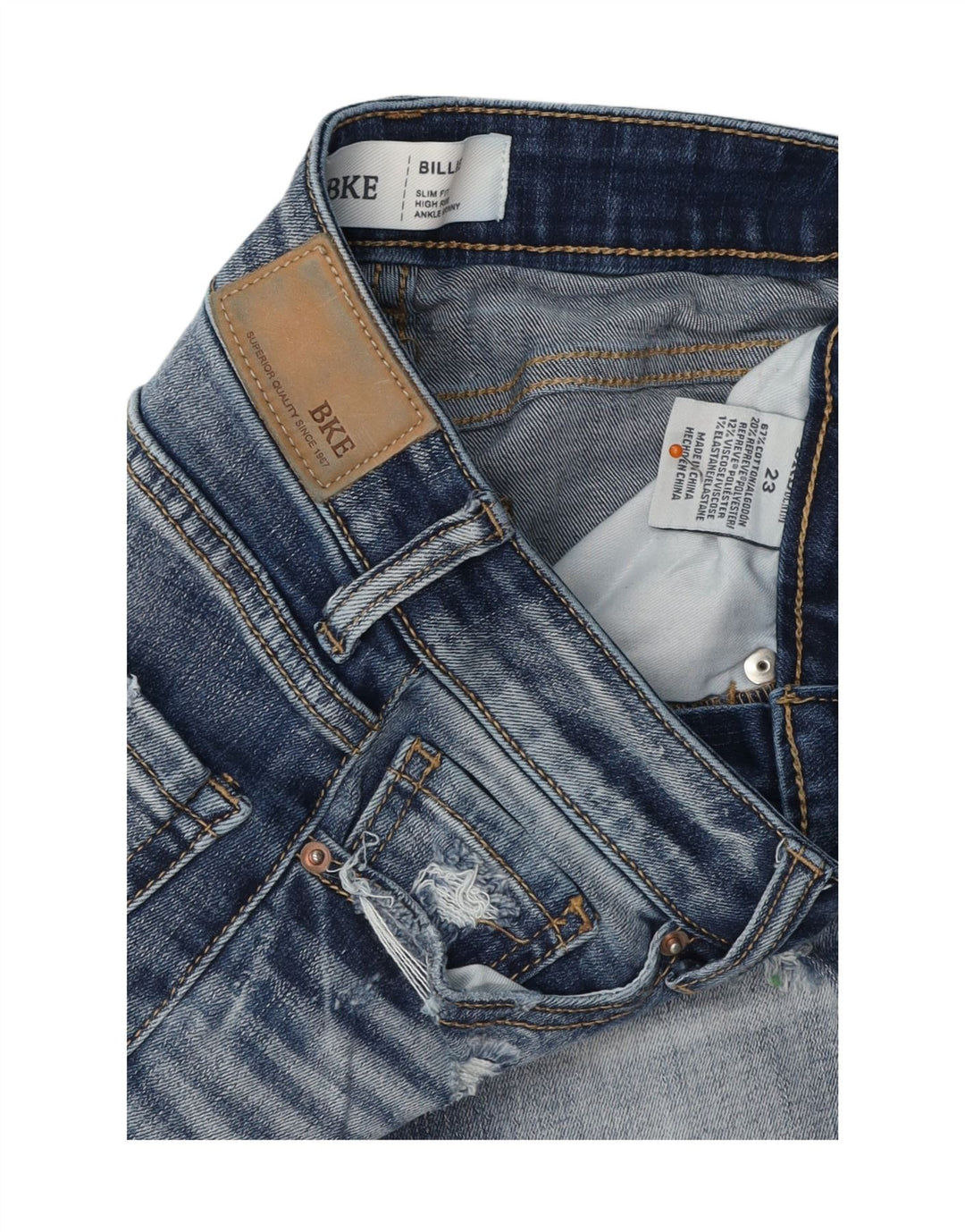 BKE Femmes Billie Distressed Slim Fit Jean Skinny W23 L29 Bleu Coton