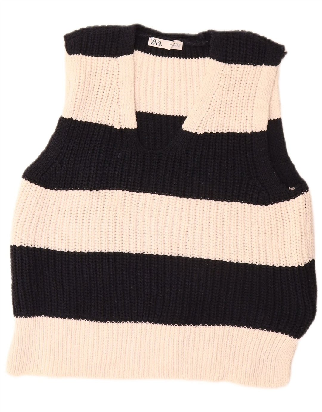 Zara Femme Débardeur UK 14 Medium Off White Rayé Polyester