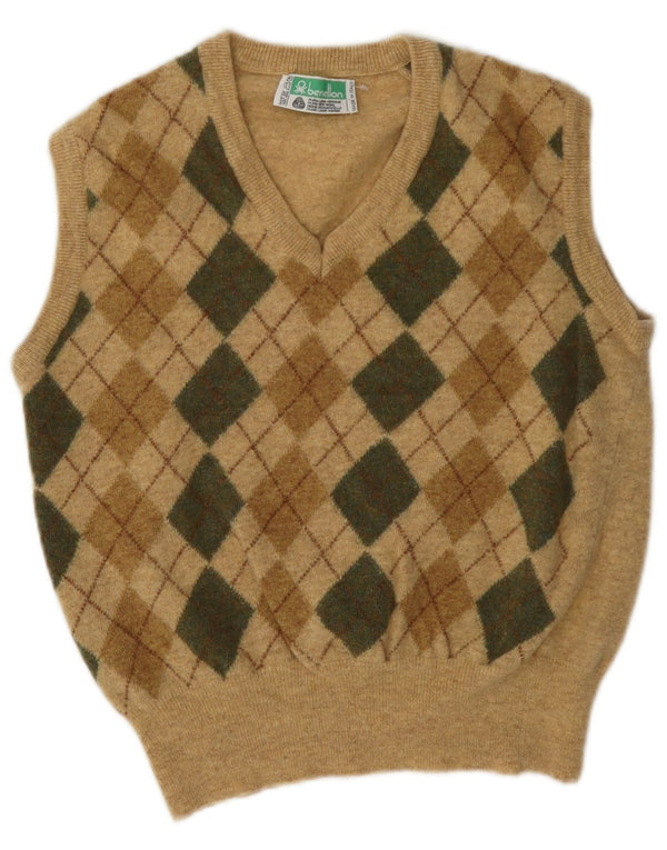 Benetton Débardeur court pour femme UK 14 Beige moyen Argyle/Diamond Laine