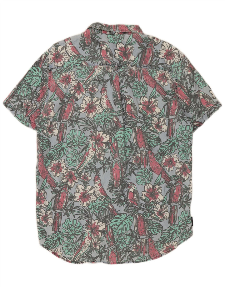 SUPERDRY Chemise à manches courtes coupe classique pour hommes en coton à fleurs bleu moyen