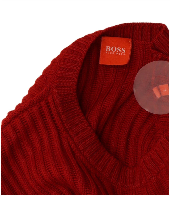 HUGO BOSS Pull ras du cou pour homme en laine rouge Large