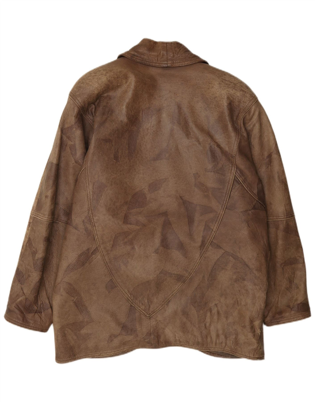 Veste en cuir double poitrine vintage femme EU 42 Grand patchwork marron