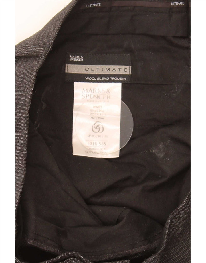 Marks & Spencer Pantalon de Costume Droit Homme W34 L29 Gris Polyester