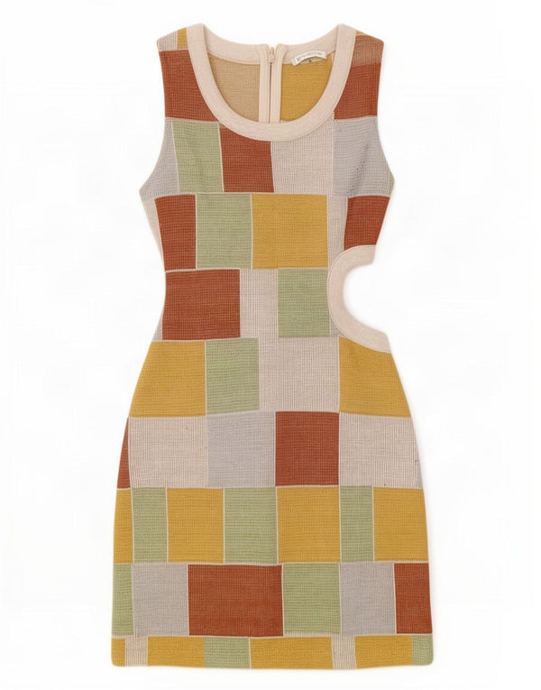 Zara Femme Robe Moulante Découpée UK 8 Petit Géométrique Multicolore