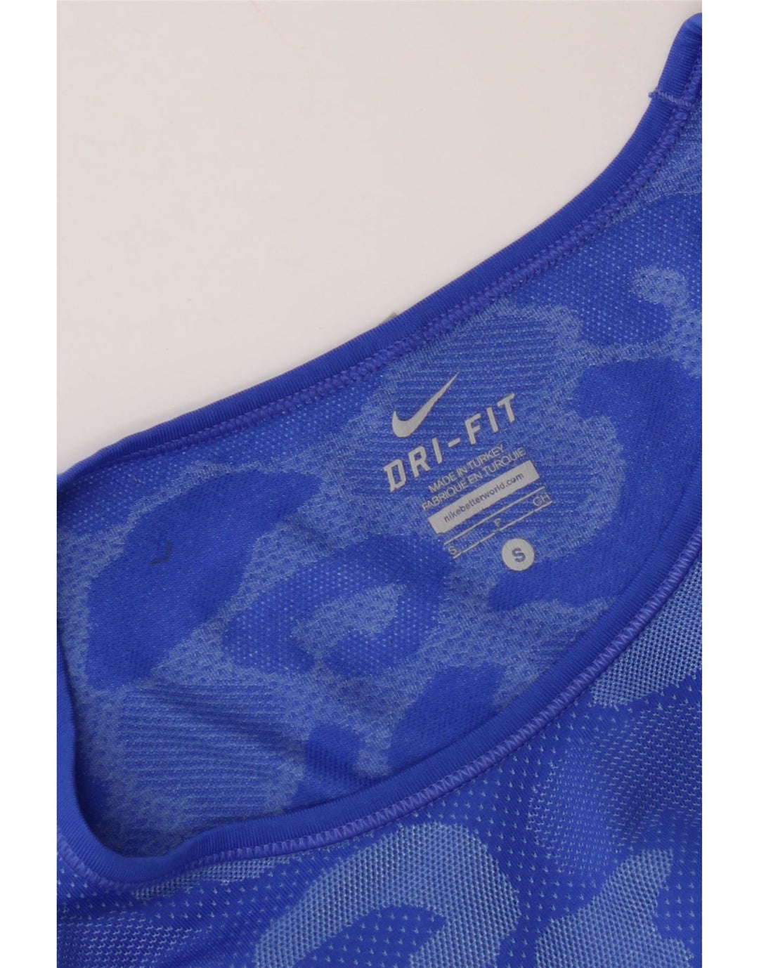 NIKE Womens Dri Fit T-Shirt Top UK 10 Petit Bleu Camouflage