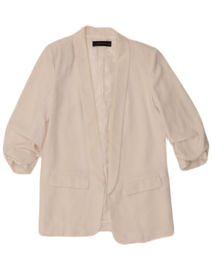 Zara Veste blazer ouverte à manches 3/4 pour femme UK 14 Polyester blanc moyen