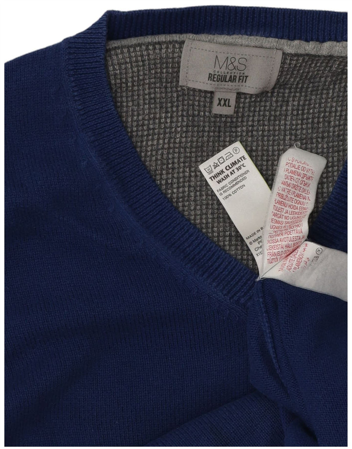 Marks & Spencer Pull coupe classique à col en V pour homme en coton bleu 2XL