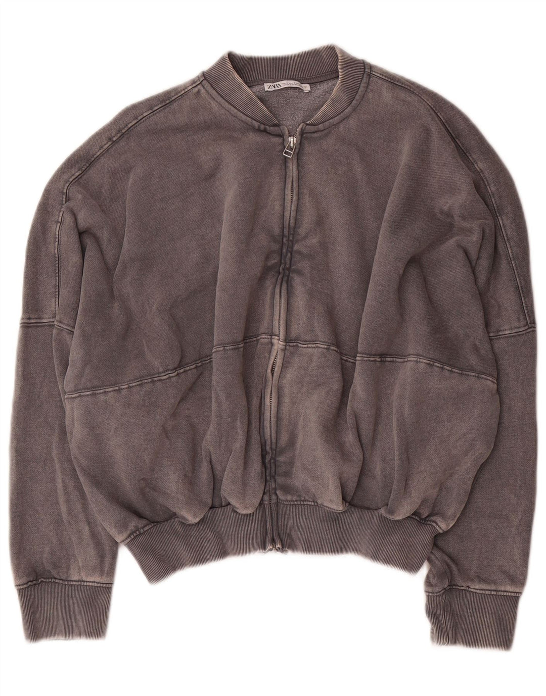 Zara Femmes Crop Surdimensionné Survêtement Top Veste UK 10 Petit Gris Coton
