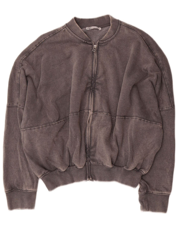 Zara Femmes Crop Surdimensionné Survêtement Top Veste UK 10 Petit Gris Coton