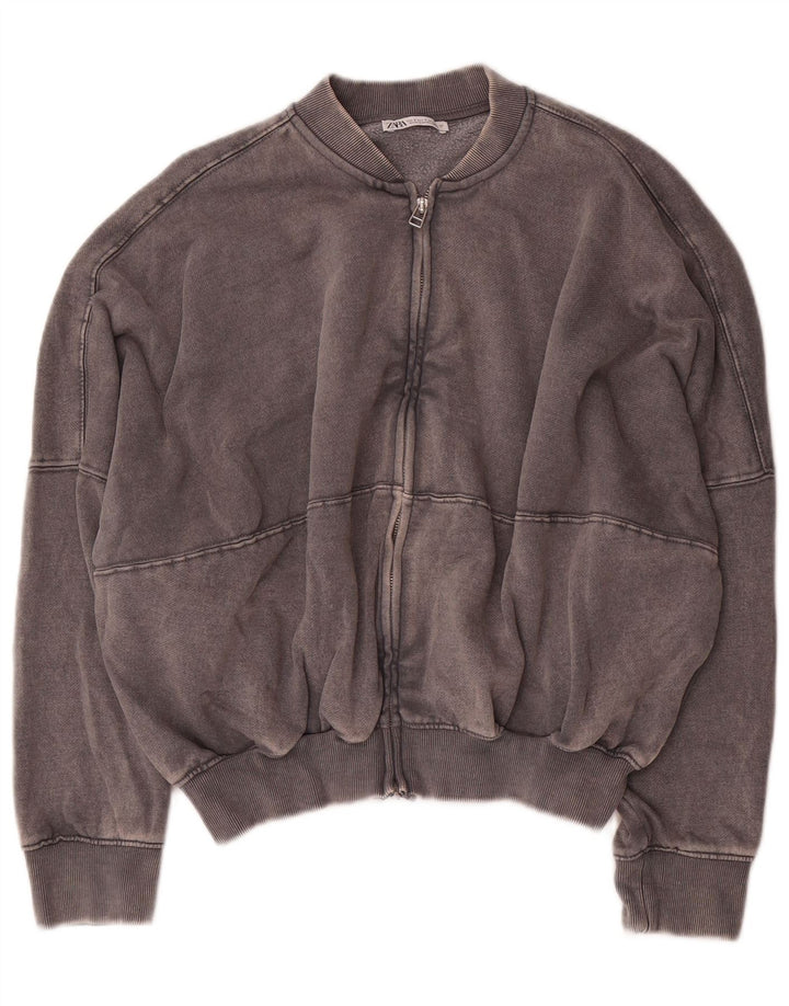Zara Femmes Crop Surdimensionné Survêtement Top Veste UK 10 Petit Gris Coton