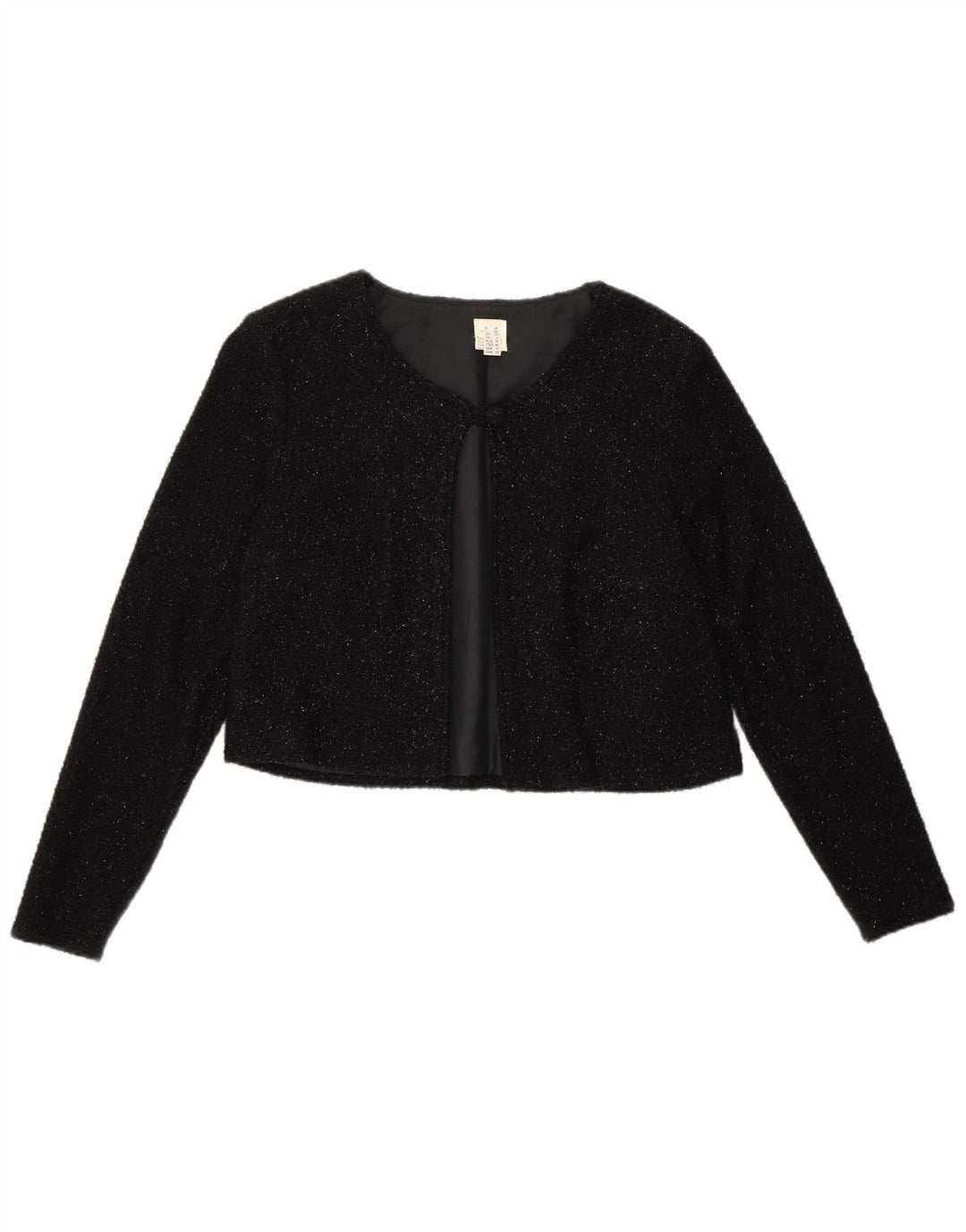 VINTAGE Veste Boléro Femme UK 12 Nylon Moucheté Noir Moyen