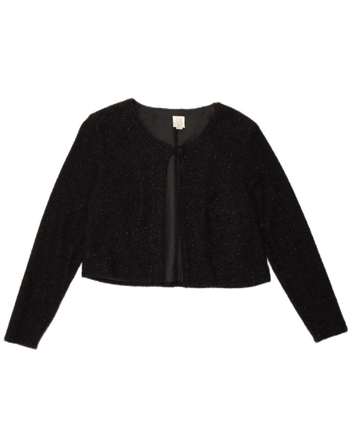 VINTAGE Veste Boléro Femme UK 12 Nylon Moucheté Noir Moyen