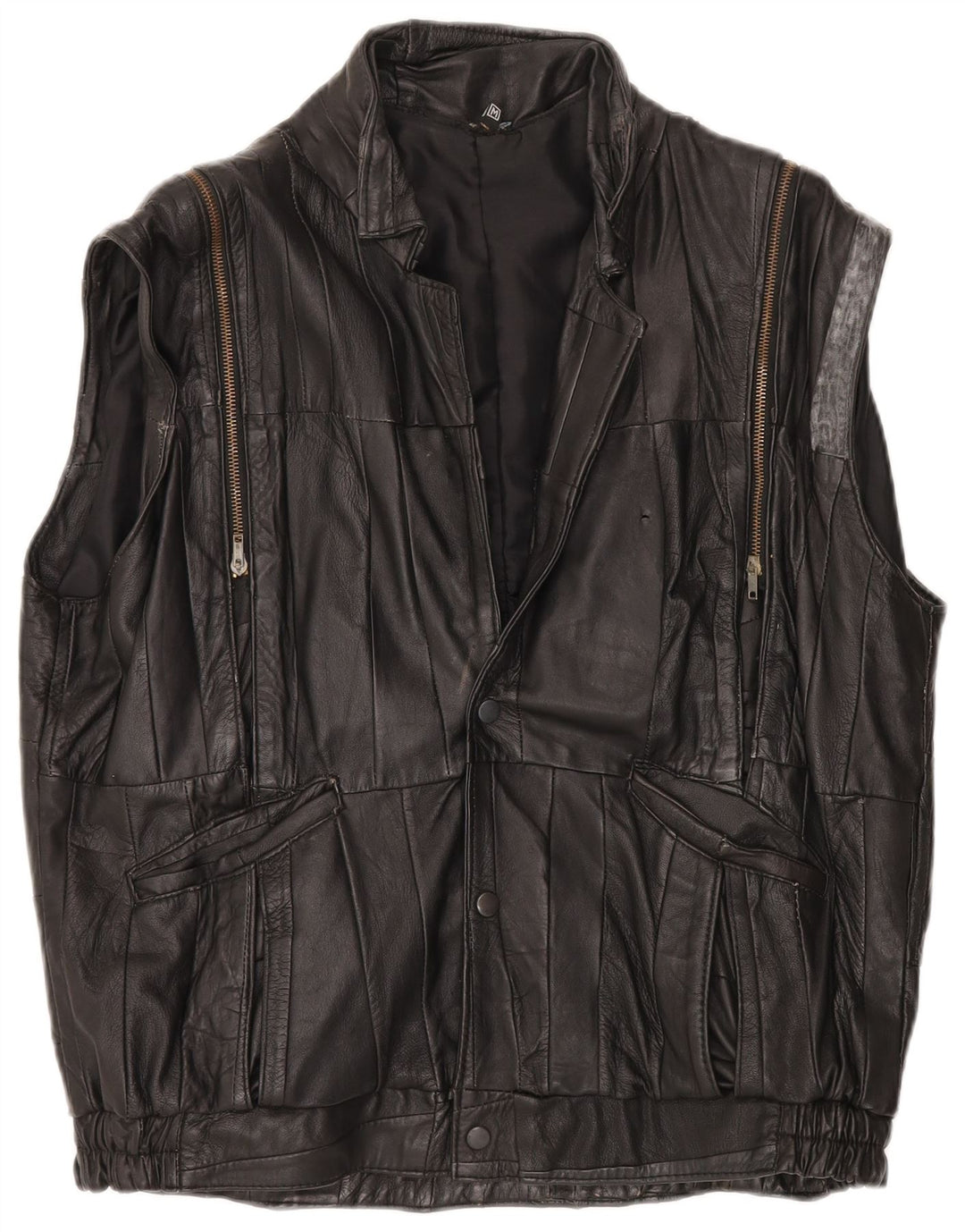 VINTAGE Gilet en cuir homme UK 38 Medium Black Patchwork