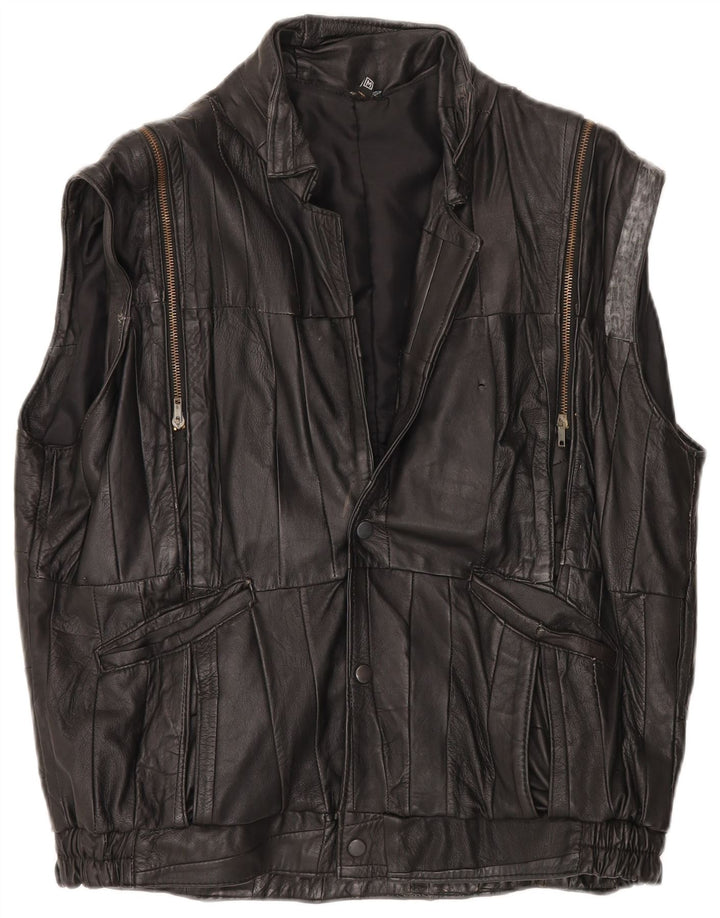 VINTAGE Gilet en cuir homme UK 38 Medium Black Patchwork