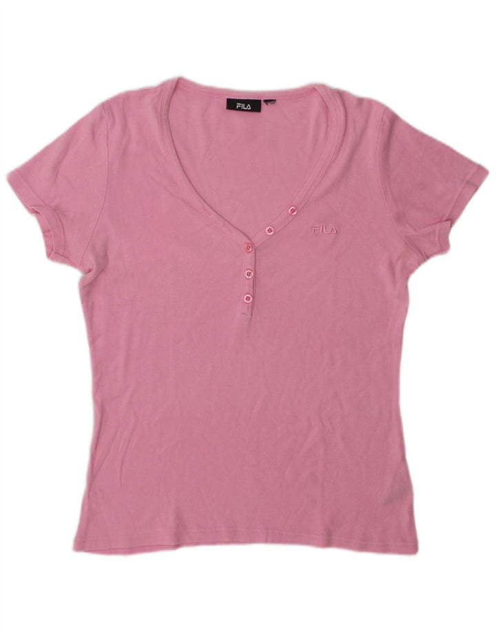 Fila T-Shirt Femme Top UK 14 Coton Rose Moyen
